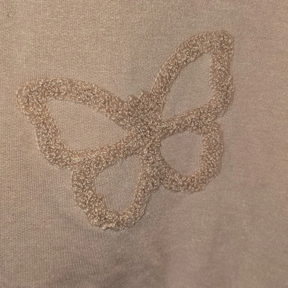 Olive & Oak Nude Pinky Beige Rose Butterfly Embroidered Crop Sweatshirt M, NWT - Picture 7 of 7